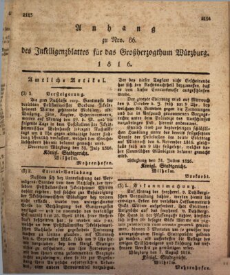 Königlich-baierisches Intelligenzblatt für das Großherzogthum Würzburg (Würzburger Intelligenzblatt) Samstag 17. August 1816