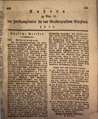 Königlich-baierisches Intelligenzblatt für das Großherzogthum Würzburg (Würzburger Intelligenzblatt) Mittwoch 28. August 1816