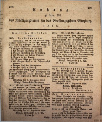 Königlich-baierisches Intelligenzblatt für das Großherzogthum Würzburg (Würzburger Intelligenzblatt) Samstag 21. September 1816