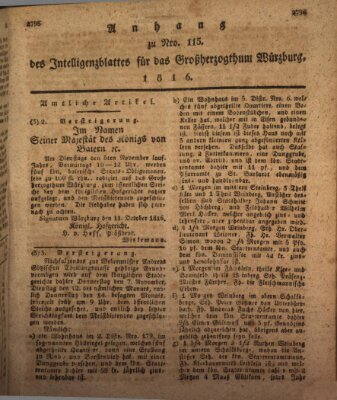 Königlich-baierisches Intelligenzblatt für das Großherzogthum Würzburg (Würzburger Intelligenzblatt) Donnerstag 24. Oktober 1816