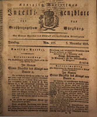 Königlich-baierisches Intelligenzblatt für das Großherzogthum Würzburg (Würzburger Intelligenzblatt) Dienstag 5. November 1816