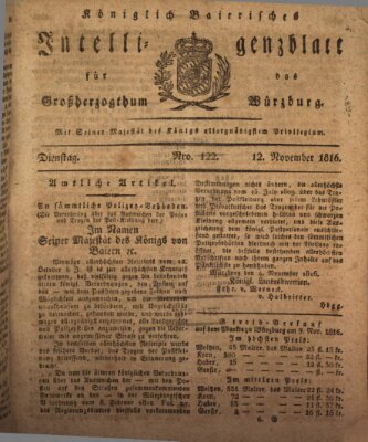 Königlich-baierisches Intelligenzblatt für das Großherzogthum Würzburg (Würzburger Intelligenzblatt) Dienstag 12. November 1816