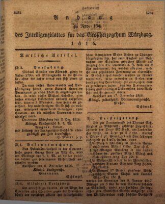 Königlich-baierisches Intelligenzblatt für das Großherzogthum Würzburg (Würzburger Intelligenzblatt) Dienstag 10. Dezember 1816