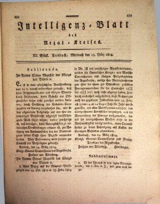 Intelligenzblatt des Rezat-Kreises (Ansbacher Intelligenz-Zeitung) Mittwoch 23. März 1814