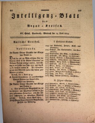 Intelligenzblatt des Rezat-Kreises (Ansbacher Intelligenz-Zeitung) Mittwoch 13. April 1814