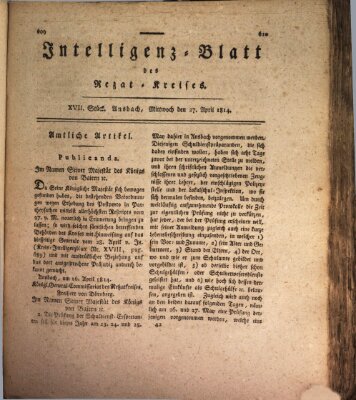 Intelligenzblatt des Rezat-Kreises (Ansbacher Intelligenz-Zeitung) Mittwoch 27. April 1814