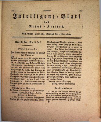 Intelligenzblatt des Rezat-Kreises (Ansbacher Intelligenz-Zeitung) Mittwoch 1. Juni 1814