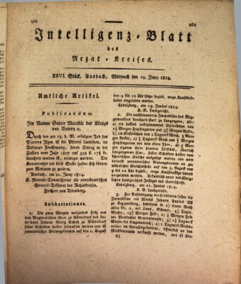 Intelligenzblatt des Rezat-Kreises (Ansbacher Intelligenz-Zeitung) Mittwoch 29. Juni 1814