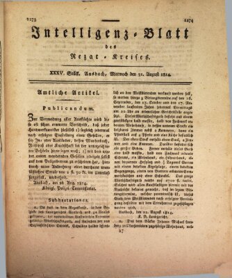 Intelligenzblatt des Rezat-Kreises (Ansbacher Intelligenz-Zeitung) Mittwoch 31. August 1814