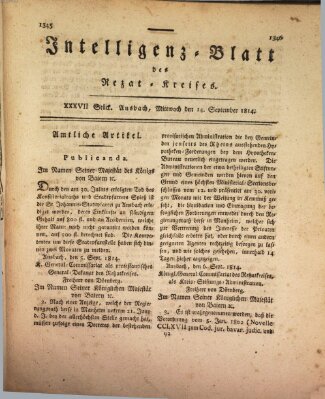 Intelligenzblatt des Rezat-Kreises (Ansbacher Intelligenz-Zeitung) Mittwoch 14. September 1814