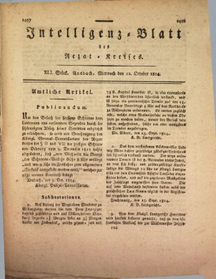 Intelligenzblatt des Rezat-Kreises (Ansbacher Intelligenz-Zeitung) Mittwoch 12. Oktober 1814