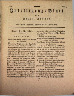 Intelligenzblatt des Rezat-Kreises (Ansbacher Intelligenz-Zeitung) Mittwoch 19. Oktober 1814