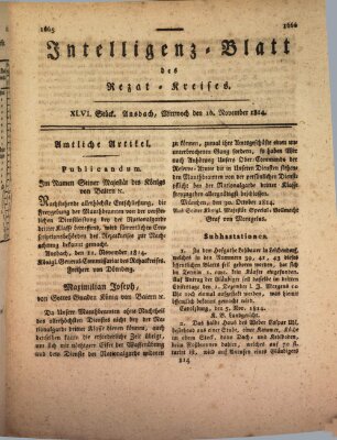 Intelligenzblatt des Rezat-Kreises (Ansbacher Intelligenz-Zeitung) Mittwoch 16. November 1814