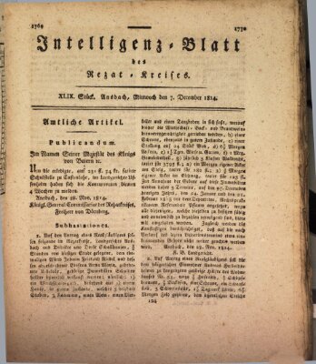 Intelligenzblatt des Rezat-Kreises (Ansbacher Intelligenz-Zeitung) Mittwoch 7. Dezember 1814