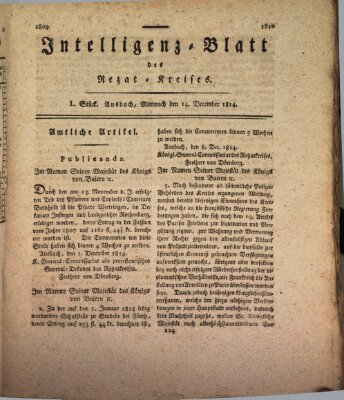 Intelligenzblatt des Rezat-Kreises (Ansbacher Intelligenz-Zeitung) Mittwoch 14. Dezember 1814