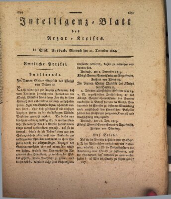 Intelligenzblatt des Rezat-Kreises (Ansbacher Intelligenz-Zeitung) Mittwoch 21. Dezember 1814