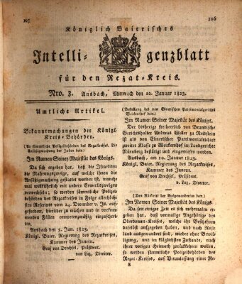 Königlich Bayerisches Intelligenzblatt für den Rezat-Kreis (Ansbacher Intelligenz-Zeitung) Mittwoch 22. Januar 1823