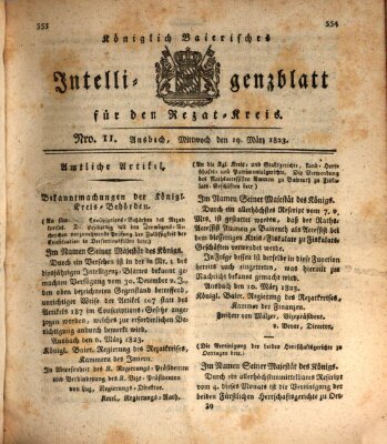 Königlich Bayerisches Intelligenzblatt für den Rezat-Kreis (Ansbacher Intelligenz-Zeitung) Mittwoch 19. März 1823