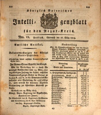 Königlich Bayerisches Intelligenzblatt für den Rezat-Kreis (Ansbacher Intelligenz-Zeitung) Mittwoch 26. März 1823