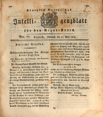 Königlich Bayerisches Intelligenzblatt für den Rezat-Kreis (Ansbacher Intelligenz-Zeitung) Mittwoch 30. April 1823