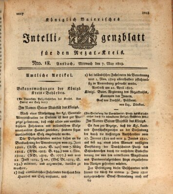 Königlich Bayerisches Intelligenzblatt für den Rezat-Kreis (Ansbacher Intelligenz-Zeitung) Mittwoch 7. Mai 1823