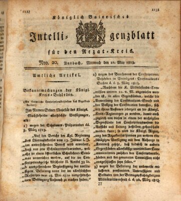 Königlich Bayerisches Intelligenzblatt für den Rezat-Kreis (Ansbacher Intelligenz-Zeitung) Mittwoch 21. Mai 1823