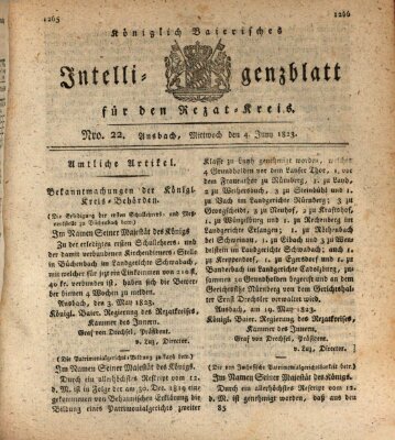 Königlich Bayerisches Intelligenzblatt für den Rezat-Kreis (Ansbacher Intelligenz-Zeitung) Mittwoch 4. Juni 1823