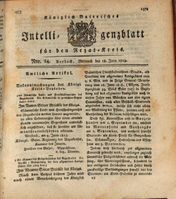 Königlich Bayerisches Intelligenzblatt für den Rezat-Kreis (Ansbacher Intelligenz-Zeitung) Mittwoch 18. Juni 1823