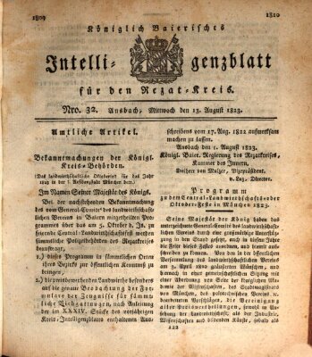 Königlich Bayerisches Intelligenzblatt für den Rezat-Kreis (Ansbacher Intelligenz-Zeitung) Mittwoch 13. August 1823