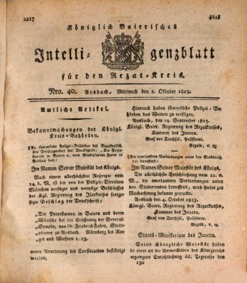 Königlich Bayerisches Intelligenzblatt für den Rezat-Kreis (Ansbacher Intelligenz-Zeitung) Mittwoch 8. Oktober 1823