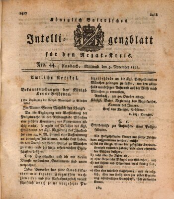 Königlich Bayerisches Intelligenzblatt für den Rezat-Kreis (Ansbacher Intelligenz-Zeitung) Mittwoch 5. November 1823