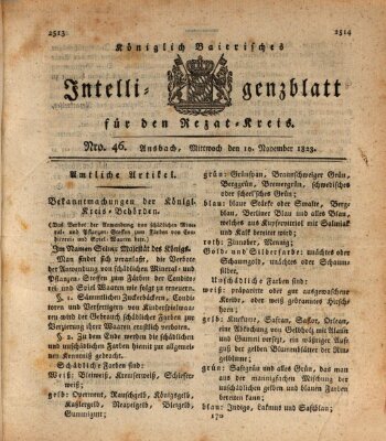 Königlich Bayerisches Intelligenzblatt für den Rezat-Kreis (Ansbacher Intelligenz-Zeitung) Mittwoch 19. November 1823