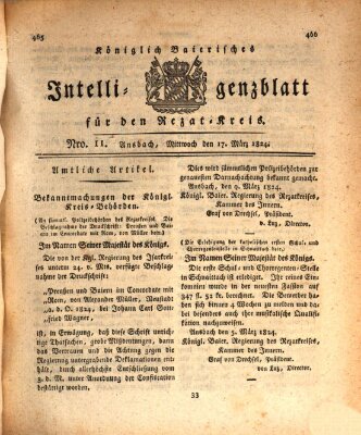 Königlich Bayerisches Intelligenzblatt für den Rezat-Kreis (Ansbacher Intelligenz-Zeitung) Mittwoch 17. März 1824