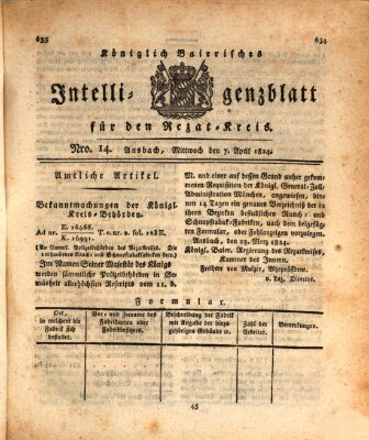 Königlich Bayerisches Intelligenzblatt für den Rezat-Kreis (Ansbacher Intelligenz-Zeitung) Mittwoch 7. April 1824