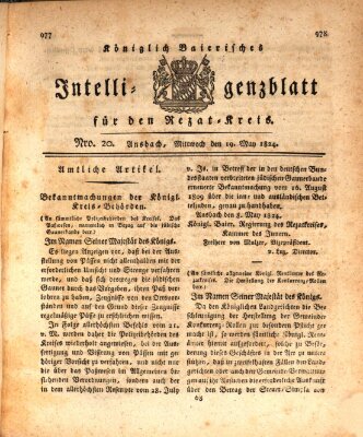 Königlich Bayerisches Intelligenzblatt für den Rezat-Kreis (Ansbacher Intelligenz-Zeitung) Mittwoch 19. Mai 1824