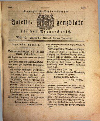 Königlich Bayerisches Intelligenzblatt für den Rezat-Kreis (Ansbacher Intelligenz-Zeitung) Mittwoch 21. Juli 1824