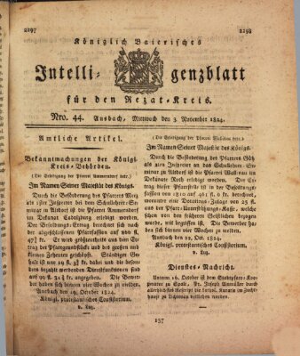 Königlich Bayerisches Intelligenzblatt für den Rezat-Kreis (Ansbacher Intelligenz-Zeitung) Mittwoch 3. November 1824