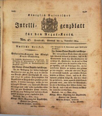 Königlich Bayerisches Intelligenzblatt für den Rezat-Kreis (Ansbacher Intelligenz-Zeitung) Mittwoch 24. November 1824