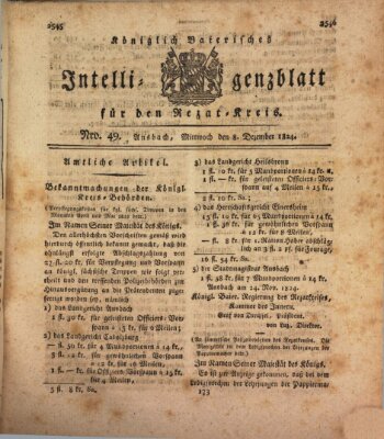 Königlich Bayerisches Intelligenzblatt für den Rezat-Kreis (Ansbacher Intelligenz-Zeitung) Mittwoch 8. Dezember 1824