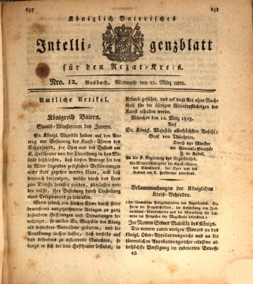 Königlich Bayerisches Intelligenzblatt für den Rezat-Kreis (Ansbacher Intelligenz-Zeitung) Freitag 25. März 1825