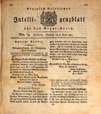 Königlich Bayerisches Intelligenzblatt für den Rezat-Kreis (Ansbacher Intelligenz-Zeitung) Mittwoch 6. April 1825