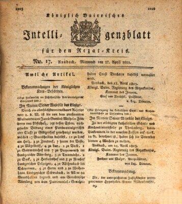 Königlich Bayerisches Intelligenzblatt für den Rezat-Kreis (Ansbacher Intelligenz-Zeitung) Mittwoch 27. April 1825