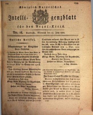 Königlich Bayerisches Intelligenzblatt für den Rezat-Kreis (Ansbacher Intelligenz-Zeitung) Mittwoch 13. Juli 1825