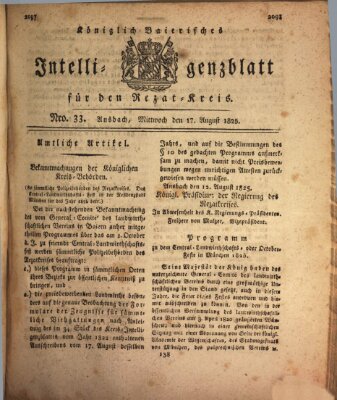 Königlich Bayerisches Intelligenzblatt für den Rezat-Kreis (Ansbacher Intelligenz-Zeitung) Mittwoch 17. August 1825