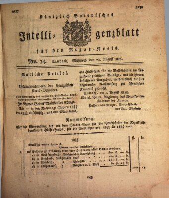 Königlich Bayerisches Intelligenzblatt für den Rezat-Kreis (Ansbacher Intelligenz-Zeitung) Mittwoch 24. August 1825