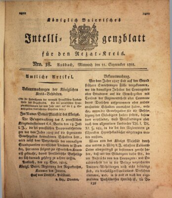 Königlich Bayerisches Intelligenzblatt für den Rezat-Kreis (Ansbacher Intelligenz-Zeitung) Mittwoch 21. September 1825