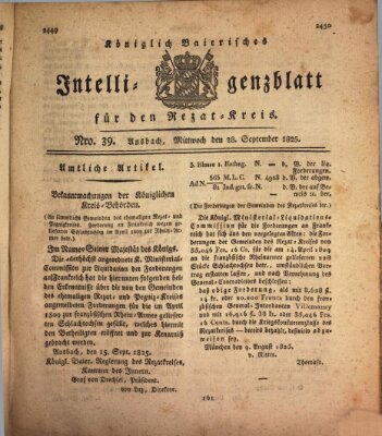 Königlich Bayerisches Intelligenzblatt für den Rezat-Kreis (Ansbacher Intelligenz-Zeitung) Mittwoch 28. September 1825