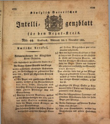 Königlich Bayerisches Intelligenzblatt für den Rezat-Kreis (Ansbacher Intelligenz-Zeitung) Mittwoch 2. November 1825