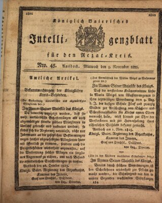 Königlich Bayerisches Intelligenzblatt für den Rezat-Kreis (Ansbacher Intelligenz-Zeitung) Mittwoch 9. November 1825