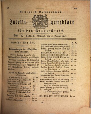 Königlich Bayerisches Intelligenzblatt für den Rezat-Kreis (Ansbacher Intelligenz-Zeitung) Mittwoch 17. Januar 1827